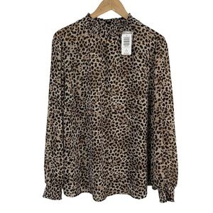 Torrid Leopard Print Sheer Top Sz 1 Womens 14/16 Smocked Mock Blouse Chiffon